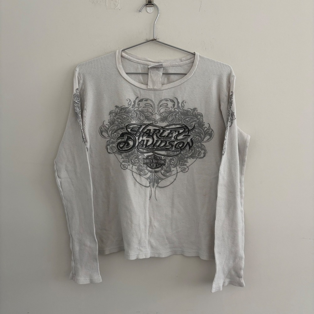 Harley Davidson Smoky Mountain Tennessee Waffle Knit Thermal Shirt White Large